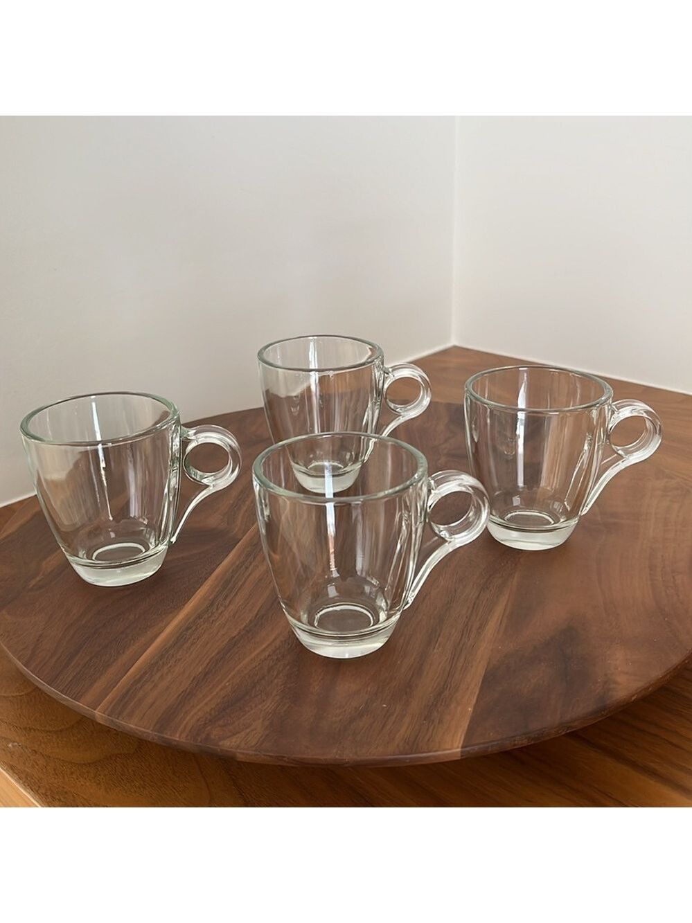 ESPRESSO CUPS Set of 4 Art Deco Style Clear Heavy Glass Taper Round Handle 4 oz